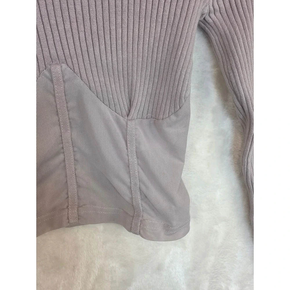 Hera Collection Mauve Ribbed Mock Neck Mesh Corset Top Long Sleeve Small - Picture 8 of 8